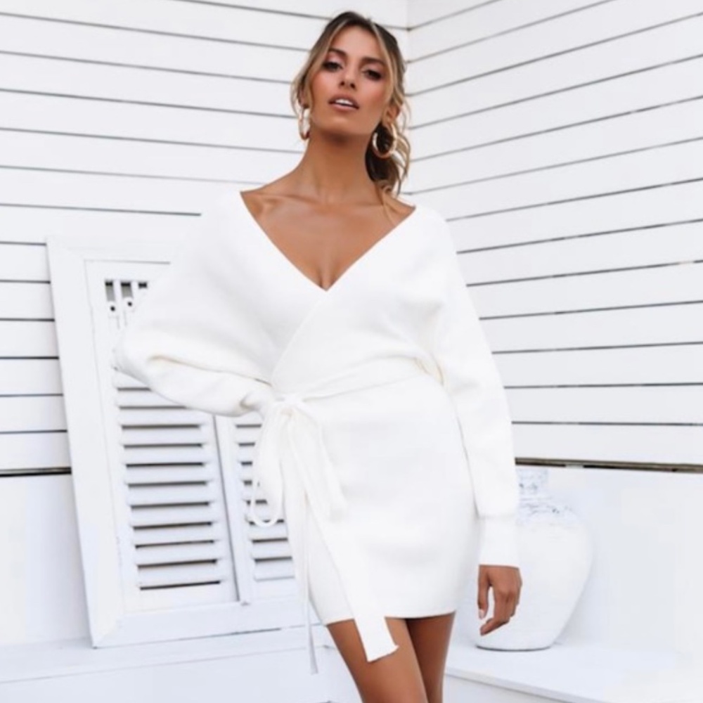 Hello Molly White Sweater dress faux wrap